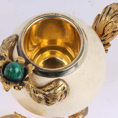 1756 - ANTHONY REDMILE - a modernist ostrich egg and malachite figural squirrel box, circa 1970, modelled a... 