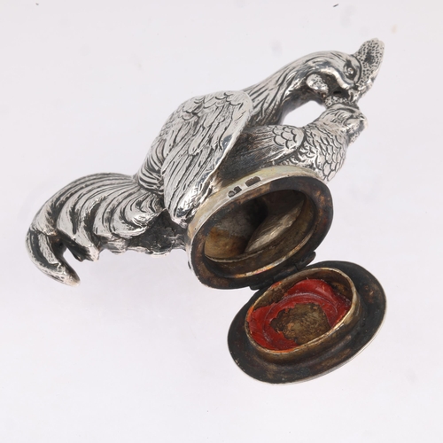 1757 - A German silver novelty figural box, Georg Roth & Co, Hanau, circa 1900, cockerel and hen, 8cm, 2.5o... 