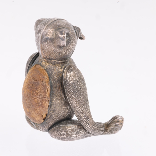 1761 - A fine Edwardian novelty silver figural 'Bear Baiting' pin cushion, HV Pithey & Co, Birmingham 1908,... 