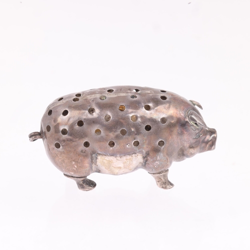 1762 - An Edwardian novelty silver figural pig pin cushion, Levi & Salaman, Birmingham 1905, 5.5cm