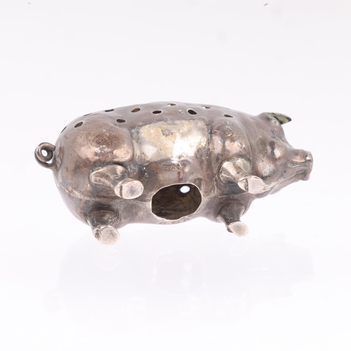 1762 - An Edwardian novelty silver figural pig pin cushion, Levi & Salaman, Birmingham 1905, 5.5cm