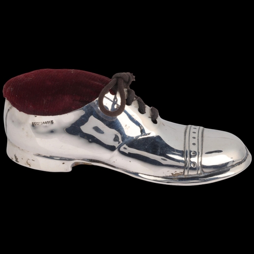 1764 - A George V novelty silver brogue shoe pin cushion, S Blanckensee & Son, Chester 1910, reg. no. 54891... 