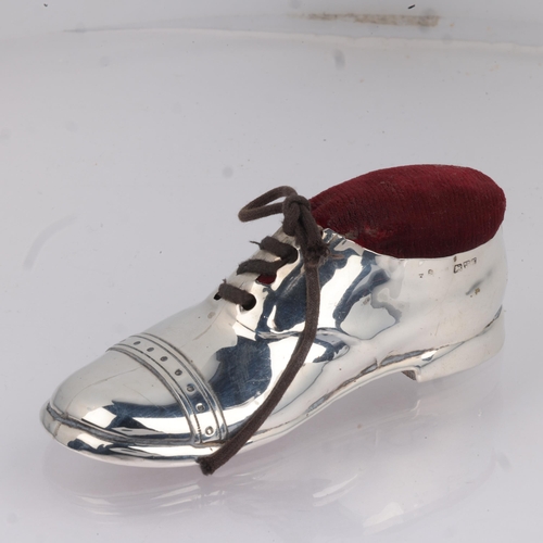 1764 - A George V novelty silver brogue shoe pin cushion, S Blanckensee & Son, Chester 1910, reg. no. 54891... 