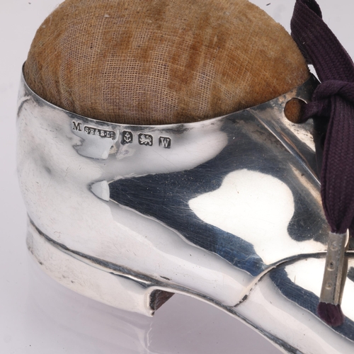 1765 - A George V novelty silver brogue shoe pin cushion, S Blanckensee & Son, Chester 1921, 12.5cm