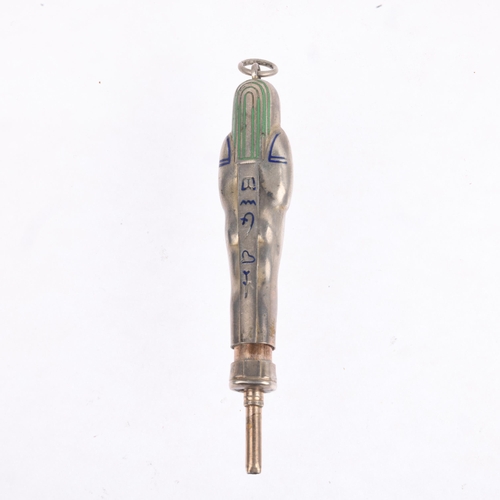 1770 - An Egyptian novelty silver and enamel Pharaoh propelling pencil, 5.5cm