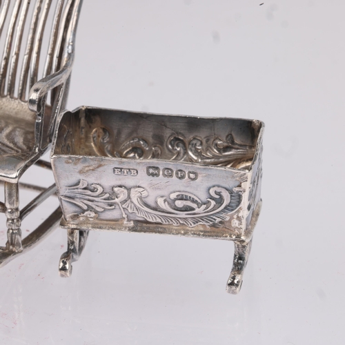 1777 - 4 German novelty silver doll's house items, including rocking chair, Sheffield 1905, wheel barrow, L... 