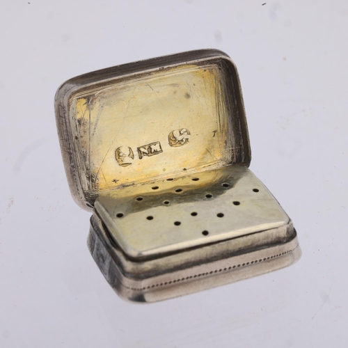 1781 - A William IV silver vinaigrette, Nathaniel Mills, Birmingham 1833, rectangular cushion form, with br... 