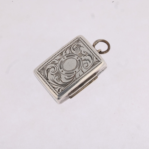 1782 - A Victorian silver vinaigrette, Edward Smith, Birmingham 1861, rectangular form, with bright-cut eng... 