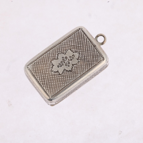 1787 - A George III silver vinaigrette, indistinct maker, London 1809, rectangular form, with allover engra... 