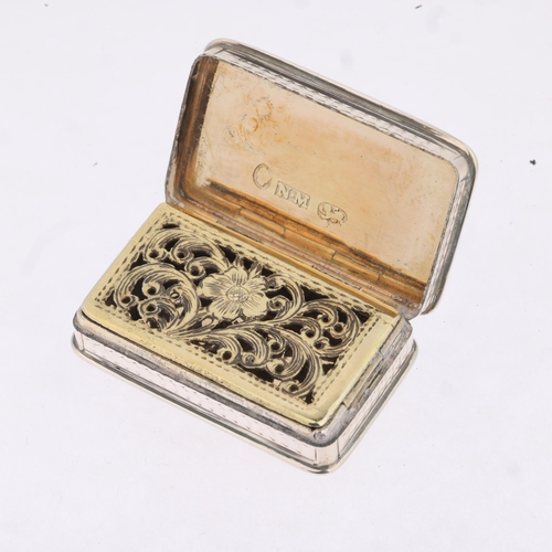 1792 - A William IV silver vinaigrette, Nathaniel Mills, Birmingham 1836, rectangular form, with allover en... 