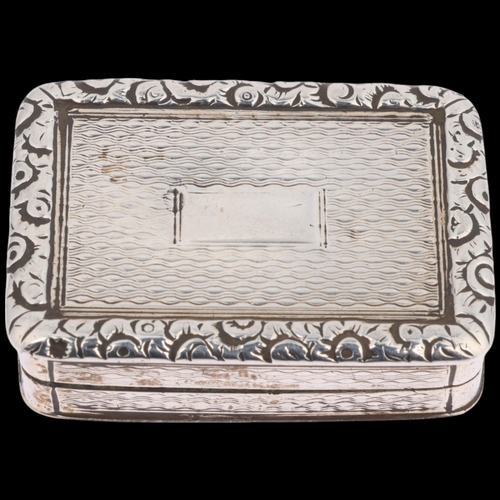 1797 - A George III silver vinaigrette, John Shaw, Birmingham 1820, rectangular form, with engine turned de... 