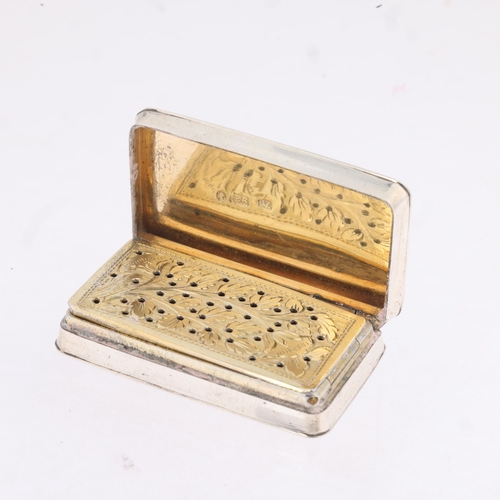 1798 - A Victorian silver vinaigrette, Edward Smith, Birmingham 1840, rectangular form, with engine turned ... 