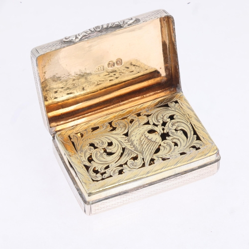 1799 - A William IV silver vinaigrette, possibly William Hunter, London 1837, rectangular form, with allove... 