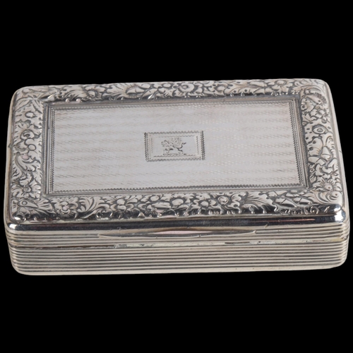 1828 - A William IV silver snuffbox, Thomas Edwards, London 1831, rectangular form, with engine turned deco... 