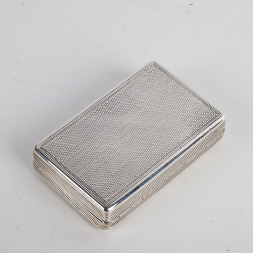 1828 - A William IV silver snuffbox, Thomas Edwards, London 1831, rectangular form, with engine turned deco... 