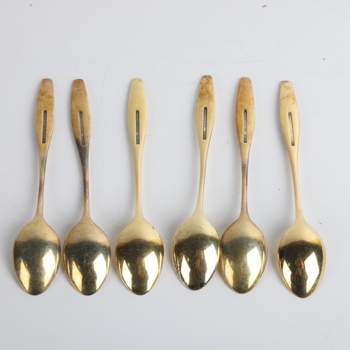 1901 - FRIGAST - a set of 6 Danish vermeil sterling silver and harlequin enamel floral coffee spoons, 9.5cm... 