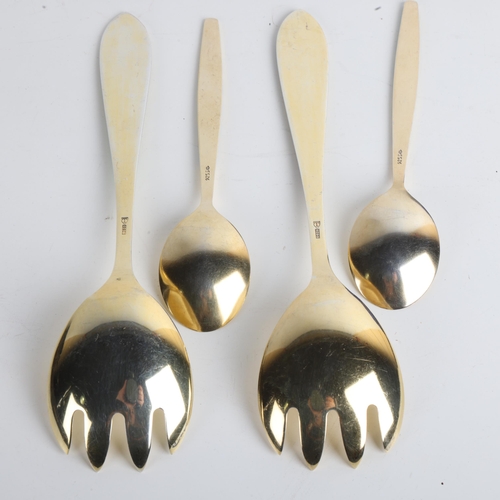 1903 - TOSTRUP - a pair of Norwegian vermeil sterling silver and enamel salad servers, and a similar pair o... 