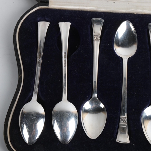 1906 - A cased set of 6 George VI silver teaspoons, Angora Silver Plate Co, Sheffield 1939, 12cm, 2.3oz tot... 