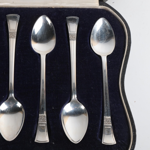 1906 - A cased set of 6 George VI silver teaspoons, Angora Silver Plate Co, Sheffield 1939, 12cm, 2.3oz tot... 