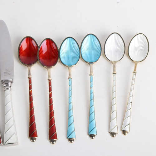 1909 - EGON LAURIDSEN - a set of 4 Danish sterling silver and harlequin enamel caviar knives, and a similar... 