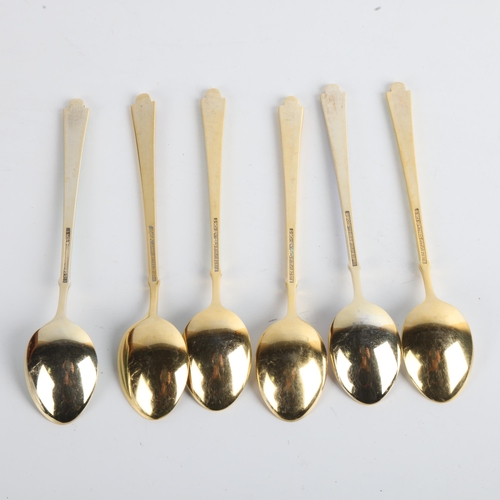 1911 - EGON LAURIDSEN - a set of 6 Danish vermeil sterling silver and harlequin enamel coffee spoons, with ... 