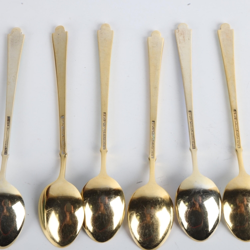 1911 - EGON LAURIDSEN - a set of 6 Danish vermeil sterling silver and harlequin enamel coffee spoons, with ... 