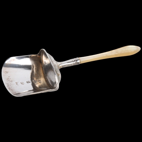 1929 - A George III silver mother-of-pearl handled shovel tea caddy spoon, Samuel Pearson, Birmingham 1806,... 