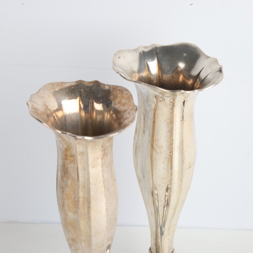 1934 - A pair of Edwardian silver bud vases, Walker & Hall, Chester 1906, weighted bases, 17.5cm