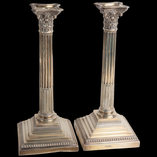 1935 - A pair of Edwardian silver Corinthian column table candlesticks, Walter Latham & Son, Sheffield 1909... 