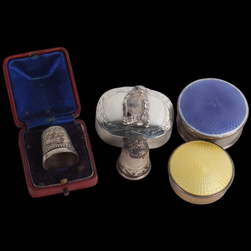 1938 - Various silver, including owl pillbox, enamel pillboxes, etc