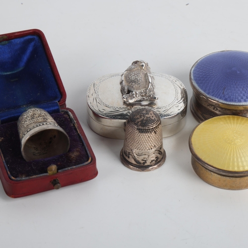 1938 - Various silver, including owl pillbox, enamel pillboxes, etc