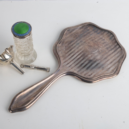 1940 - Various silver, including enamel-topped dressing table jar, hand mirror, etc