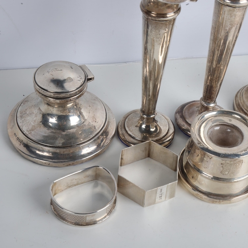 1942 - Various silver, including pair of trumpet bud vases, candlesticks, napkin rings, etc