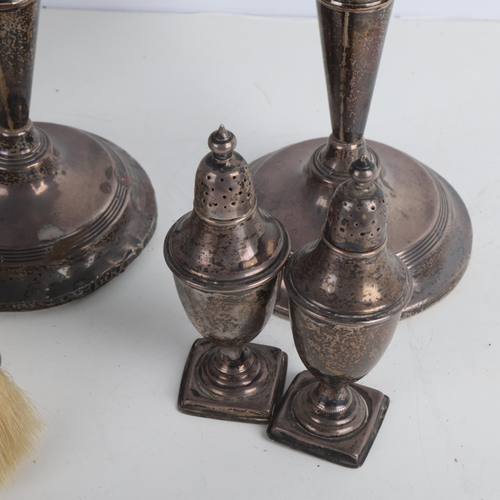 1945 - **WITHDRAWN** - Various silver, including pair of candlesticks, honey jar, clothes brush, etc