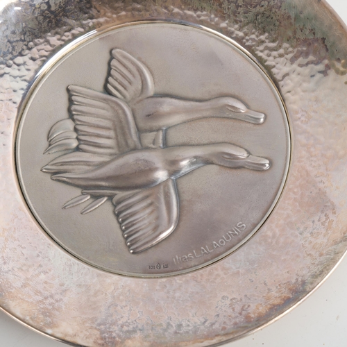 1946 - ILIAS LALAOUNIS - a Greek sterling silver 'Mallards' dish, 14cm, 4.6oz, boxed