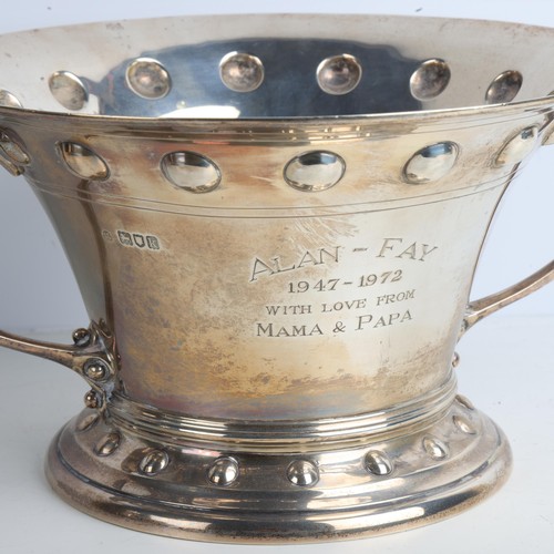 1965 - An Arts and Crafts Edwardian silver 2-handled table centre fruit bowl, Wakeley & Wheeler, London 190... 