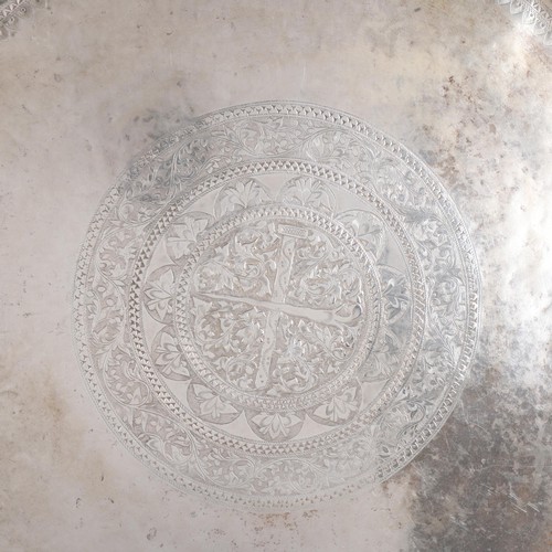 1970 - A large Malay silver platter tray, Malay Peninsular or Riau, 19th-early 20th century, with relief em... 