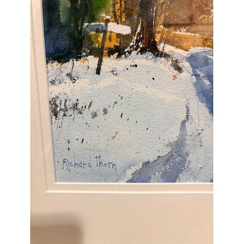 802 - Richard Thorn, Evening Sets in February Snow on Dartmoor, watercolour, signed, 38cm x 48cm, framed