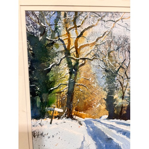 802 - Richard Thorn, Evening Sets in February Snow on Dartmoor, watercolour, signed, 38cm x 48cm, framed