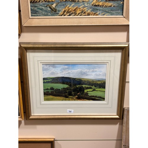 546 - Richard Thorn, Devon landscape, watercolour, signed, 23cm x 37cm, framed