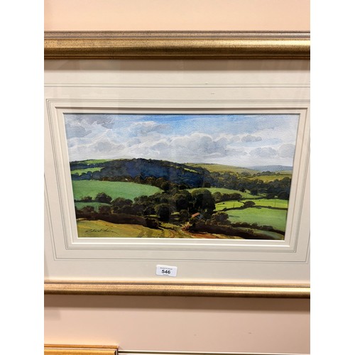 546 - Richard Thorn, Devon landscape, watercolour, signed, 23cm x 37cm, framed