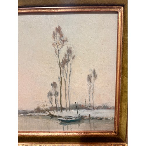 615 - Marie Coulon Serra, Continental river scene, oil on board, signed, 21cm x 26cm, framed