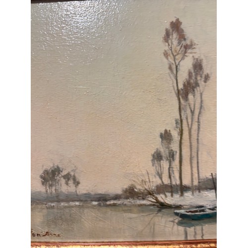 615 - Marie Coulon Serra, Continental river scene, oil on board, signed, 21cm x 26cm, framed