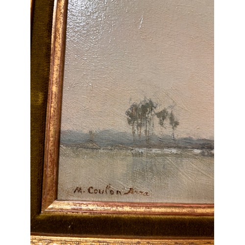 615 - Marie Coulon Serra, Continental river scene, oil on board, signed, 21cm x 26cm, framed