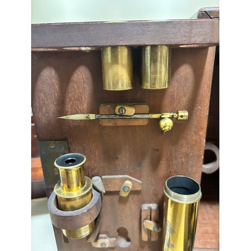 36 - A good quality 19th century brass microscope, by A Ross of London, no. 260, brass lenses and accesso... 