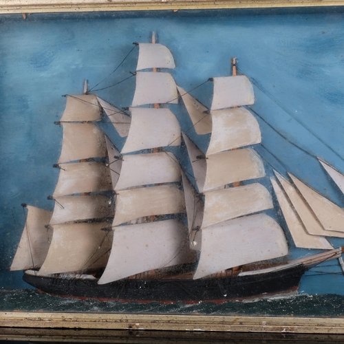 10 - A 19th century wooden ship diorama, depicting a 3-masted sailing ship, 71cm x 41.5cm x 13cm