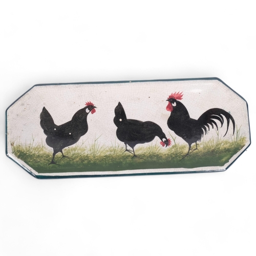 129 - A Wemyss Ware pen tray, with hand painted chicken decoration, L24.5cm