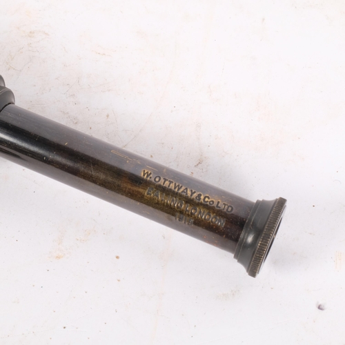 131 - A compact bronze 3-draw telescope, by W. Ottway & Company Ltd, dated 1915