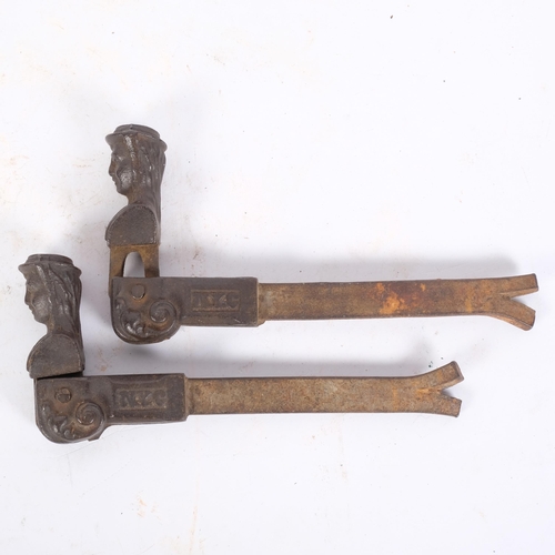 137 - A pair of Antique cast-iron window/shutter locks, with figural hinge and impressed NYC, 18cm