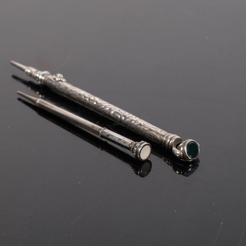 139 - S Sampson & Company, an embossed silver propelling pencil, with swivel fob, and another